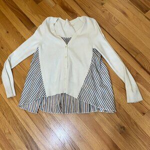 Anthropologie Moth S Cardigan Sweater Blouse Button Up Cream Gold Striped Swing